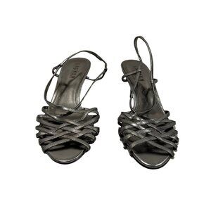 Lauren by Ralph Lauren Women's Silver Strappy Kitten Heels